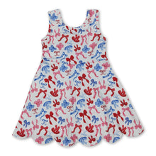 Load image into Gallery viewer, Red blue bow scallop kids girls 4th of july athletic dress