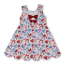 Load image into Gallery viewer, Red blue bow scallop kids girls 4th of july athletic dress