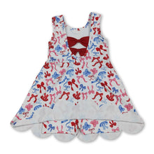 Load image into Gallery viewer, Red blue bow scallop kids girls 4th of july athletic dress