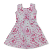 Load image into Gallery viewer, Pink sleeveless stripe bow castle girls athletic dresses