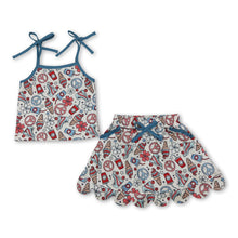 Load image into Gallery viewer, Straps floral ice cream top skirt girls 4th of july outfits