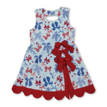 Load image into Gallery viewer, Red blue bow top skirt girls 4th of july athletic dresses