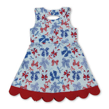 Load image into Gallery viewer, Red blue bow top skirt girls 4th of july athletic dresses