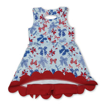 Load image into Gallery viewer, Red blue bow top skirt girls 4th of july athletic dresses