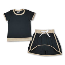 Load image into Gallery viewer, Black cotton top skirt kids girls summer outfits