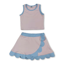 Load image into Gallery viewer, Sleeveless light pink blue scallop kids girls active wear set