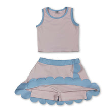 Load image into Gallery viewer, Sleeveless light pink blue scallop kids girls active wear set