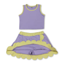 Load image into Gallery viewer, Sleeveless lavender yellow scallop kids girls active wear set