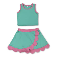 Load image into Gallery viewer, Sleeveless mint pink scallop kids girls active wear set