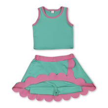 Load image into Gallery viewer, Sleeveless mint pink scallop kids girls active wear set