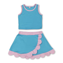 Load image into Gallery viewer, Sleeveless aqua pink scallop kids girls active wear set