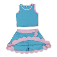 Load image into Gallery viewer, Sleeveless aqua pink scallop kids girls active wear set
