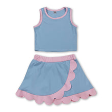 Load image into Gallery viewer, Sleeveless light blue pink scallop kids girls active wear set