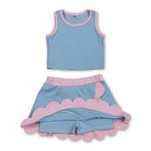 Load image into Gallery viewer, Sleeveless light blue pink scallop kids girls active wear set