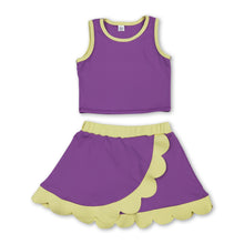 Load image into Gallery viewer, Sleeveless purple yellow scallop girls team active wear set