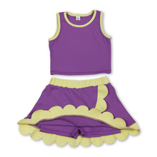 Load image into Gallery viewer, Sleeveless purple yellow scallop girls team active wear set