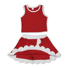 Load image into Gallery viewer, Sleeveless red white scallop girls team active wear set