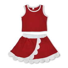 Load image into Gallery viewer, Sleeveless red white scallop girls team active wear set