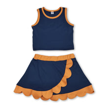 Load image into Gallery viewer, Sleeveless navy orange scallop girls team active wear set