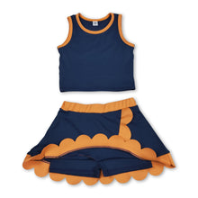 Load image into Gallery viewer, Sleeveless navy orange scallop girls team active wear set