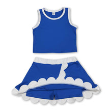 Load image into Gallery viewer, Sleeveless blue white scallop girls team active wear set