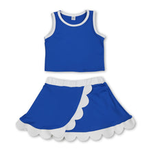 Load image into Gallery viewer, Sleeveless blue white scallop girls team active wear set