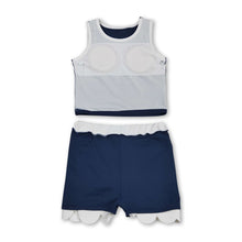Load image into Gallery viewer, Sleeveless navy white scallop girls team active wear set