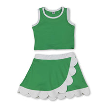 Load image into Gallery viewer, Sleeveless green white scallop kids girls active wear set