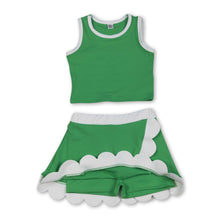Load image into Gallery viewer, Sleeveless green white scallop kids girls active wear set