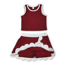 Load image into Gallery viewer, Sleeveless maroon white scallop girls team active wear set
