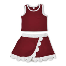 Load image into Gallery viewer, Sleeveless maroon white scallop girls team active wear set
