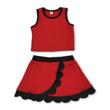 Load image into Gallery viewer, Sleeveless red black scallop girls team active wear set
