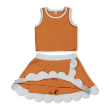 Load image into Gallery viewer, Sleeveless orange white scallop girls team active wear set