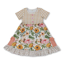 Load image into Gallery viewer, Plaid short sleeves pocket ruffle kids girls summer dress