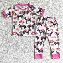 Load image into Gallery viewer, Floral horse print kids girls pajamas
