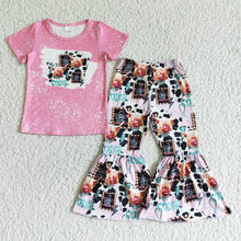 Load image into Gallery viewer, Highland cow bleached bell bottom pants girls western outfits