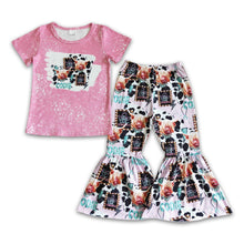 Load image into Gallery viewer, Highland cow bleached bell bottom pants girls western outfits