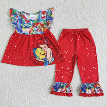 Load image into Gallery viewer, Flutter sleeve cute shirt red ruffle pants princess girls boutique clothing