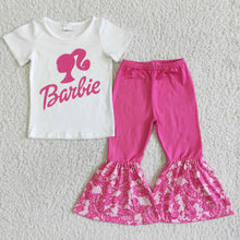 Load image into Gallery viewer, White shirt hot pink bell bottom pants cute party girls boutique outfits