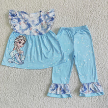 Load image into Gallery viewer, Cute princess flutter sleeve shirt ruffle pants girls boutique clothing set