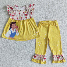 Load image into Gallery viewer, Cute princess flutter sleeve shirt yellow ruffle pants girls boutique clothing set