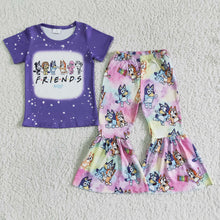 Load image into Gallery viewer, Friends dog bleached short sleeve shirt pants girls cute clothing