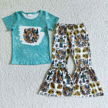 Load image into Gallery viewer, Bull skull sunflower shirt pants girls clothes