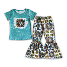 Load image into Gallery viewer, Bull skull sunflower shirt pants girls clothes