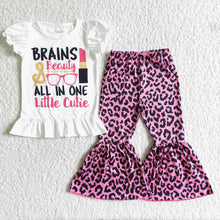 Load image into Gallery viewer, Brains beauty all in little one cutie leopard girls clothing set