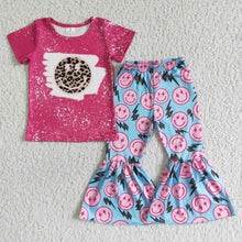 Load image into Gallery viewer, Smile bleached shirt bell pants kids girls boutique set