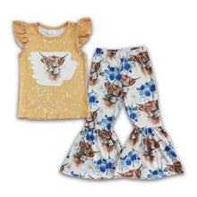 Load image into Gallery viewer, Highland cow shirt bell bottom pants girls western clothes