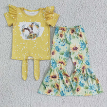 Load image into Gallery viewer, Cow sunflower bell bottom pants baby children clothes