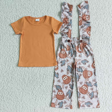 Load image into Gallery viewer, Cotton shirt highland cow overalls kids girls western clothes