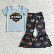Load image into Gallery viewer, Short sleeve motor bell bottom pants kids girls cool set